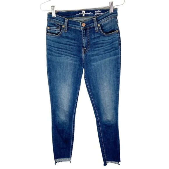 7 For All Mankind Ankle Gwenevere Raw Step Hem Medium Blue - Picture 2 of 10